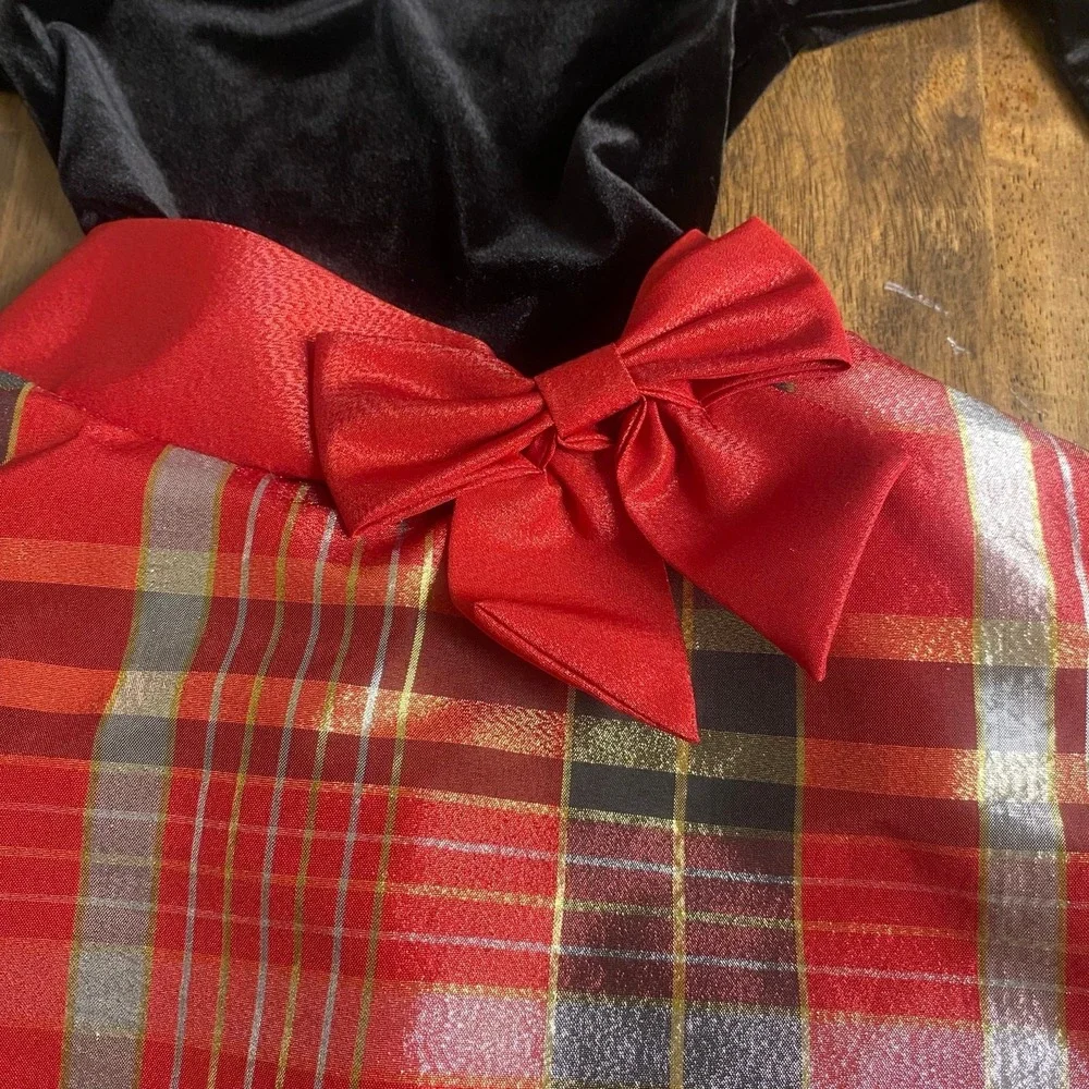 Bonnie Jean‎ black velvet long sleeve Christmas plaid dress SIZE 2T